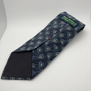 Peter Thomas Abstract Blue‎ Leaf printed design 100% Italian Silk Tie